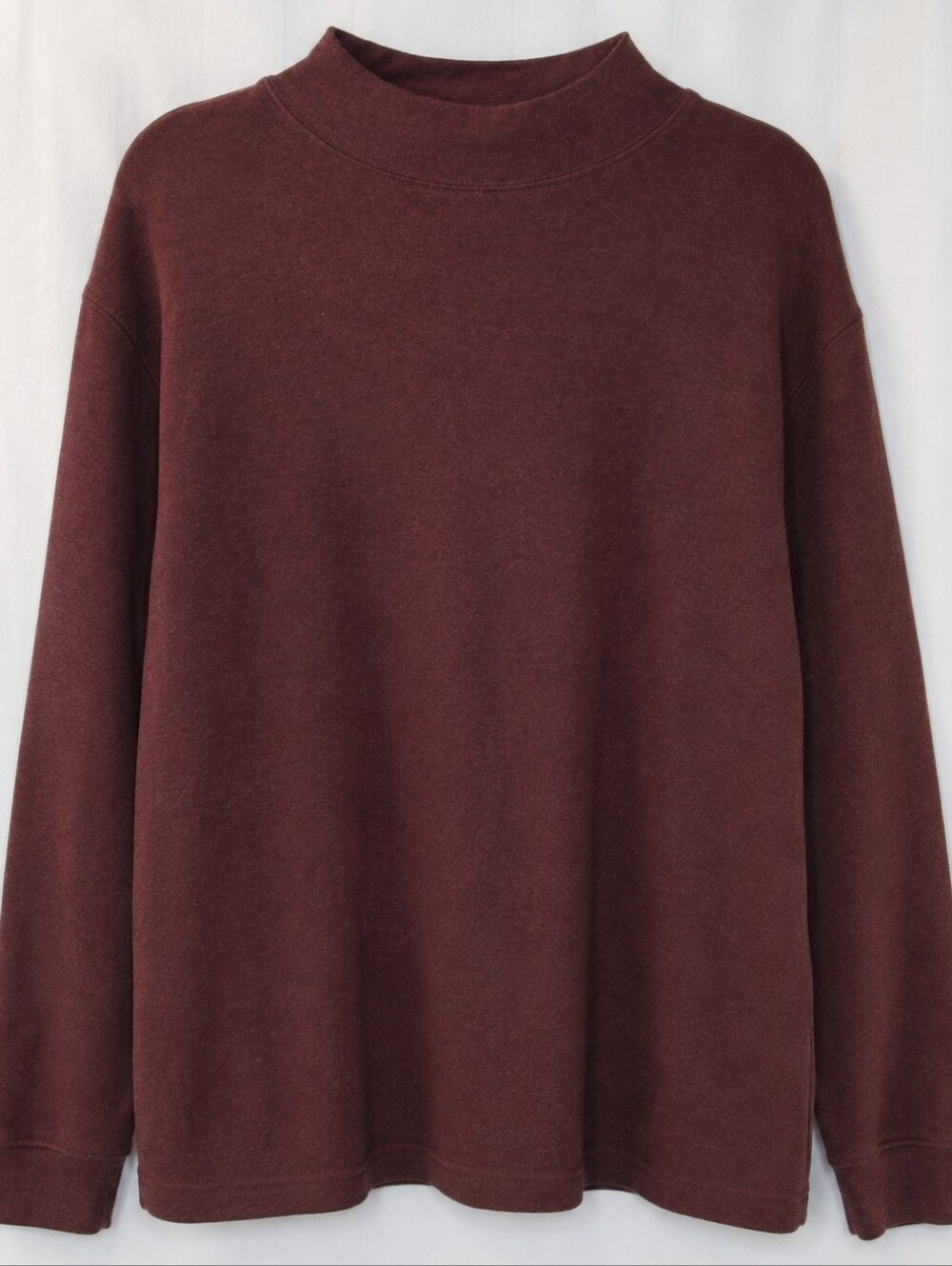 Minimalist Burgundy Mock Neck Cotton Pullover – Cambridge Classic Men’s Size M
